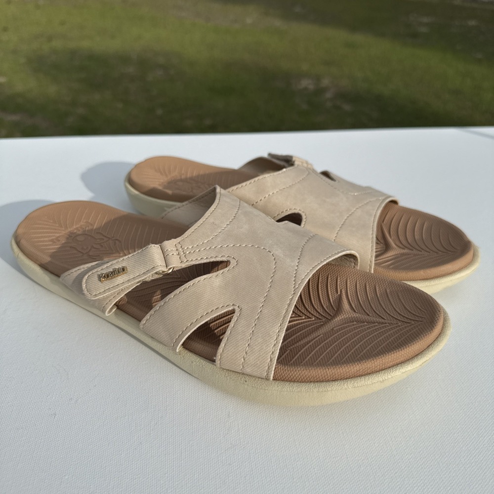 Kuailu Shoes Women's 12 Tan Cream Orthotic Slides Lightweight Flip Flop Sandal